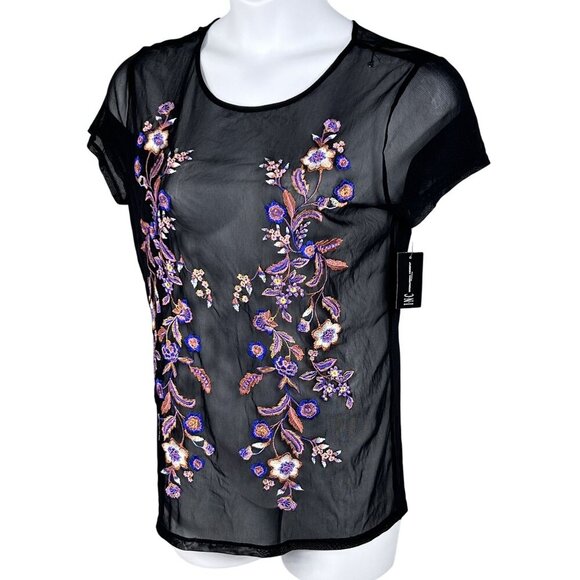 Inc NWT Womens L Sheer Mesh Top Black Floral Embroidered Y2K Witchy Whimsigoth - Picture 5 of 15